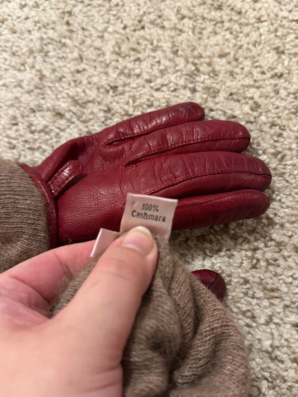 Vintage Coach Red Leather & Cashmere Women's Gloves with Gold Buckle
